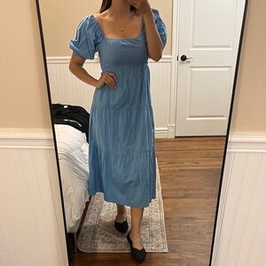 Elegant Blue Puff Sleeve Dress